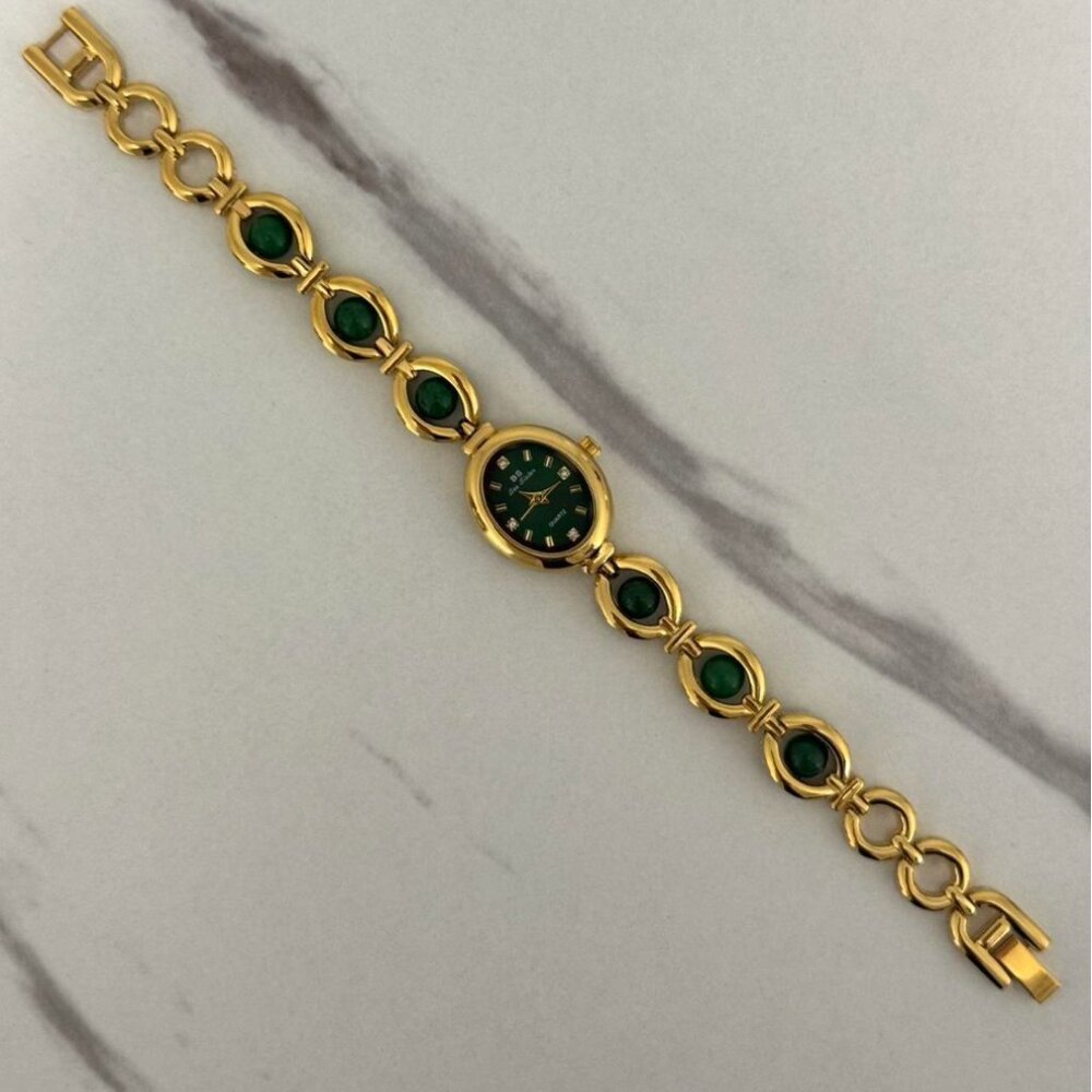 Sku0456 Retro Gold Green Pearl Gemstones Women Fashion Watch Bracelet + gift box - Picture 5 of 7